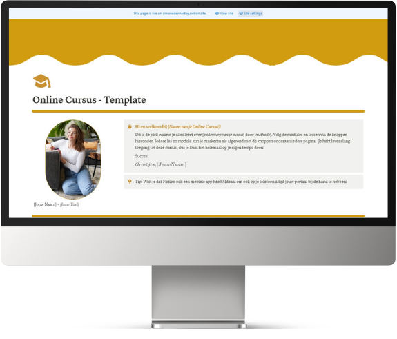 Welkomstpagina van de cursus in Notion