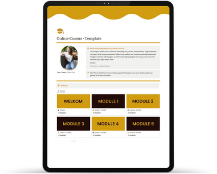 Online cursus in Notion op een tablet